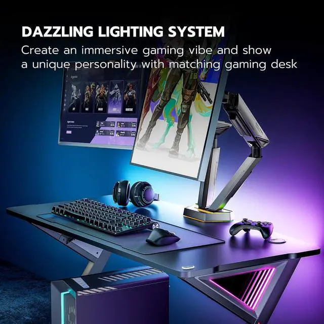 Alt view image 7 of 7 - RGB Dual Monitor Arm for 17-38" Ultrawide Screens, Holds 35.2lbs, Heavy Duty Dual Monitor Stand for Desk, Adjustable Double Mount with Clamp & Grommet Base, 75/100 VESA Mount, Gray