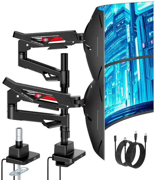 Main image of Premium Monitor Arm, Ultrawide Monitor Stand up to 57'' and 60 Lbs per Screen, Heavy Duty Gas Sprinq Dual Monitor Mount Adjustable Arms with USB, Various VESA Mount with Clamp/Grommet Base