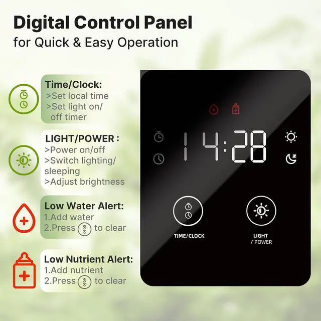 Alt view image 3 of 7 - 20 Pods Hydroponics Growing System Kit, Indoor Herb Garden with 30W LED Grow Light, 10L Large Water Tank, Up to 25" Height, Plants Germination Kit with Quiet Pump, Black