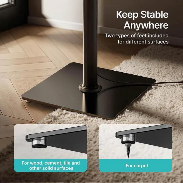 Alt view image 7 of 7 - Speaker Stands Pair, 30" Fixed Height, 55lbs Weight Capacity, 11.8" Base, Cable Management, Freestanding Speaker Floor Stand for Surround Sound, Tempered Glass Base