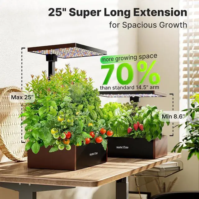 Alt view image 4 of 7 - 20 Pods Hydroponics Growing System Kit, Indoor Herb Garden with 30W LED Grow Light, 10L Large Water Tank, Up to 25" Height, Plants Germination Kit with Quiet Pump, Black