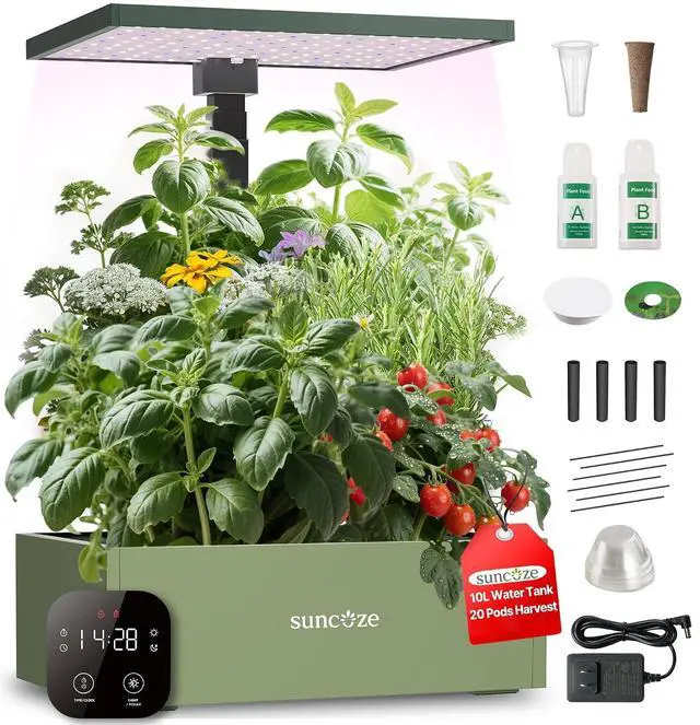 Main image of 20 Pods Hydroponics Growing System Kit, Indoor Herb Garden with Grow Light 30W, 10L Large Water Tank with Adjustable Height to 25", Quiet Pump, Gardening Gifts, Green