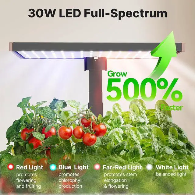Alt view image 7 of 7 - 20 Pods Hydroponics Growing System Kit, Indoor Herb Garden with 30W LED Grow Light, 10L Large Water Tank, Up to 25" Height, Plants Germination Kit with Quiet Pump, Black