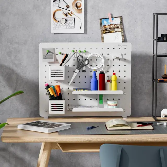 Alt view image 7 of 7 - Clamp on Desk Pegboard, 20.4" x 16.5", with 15 Accessories, White | Magnetic Metal Peg Board, Desk Organizer for Office Gaming Home, Privacy Panel, Large