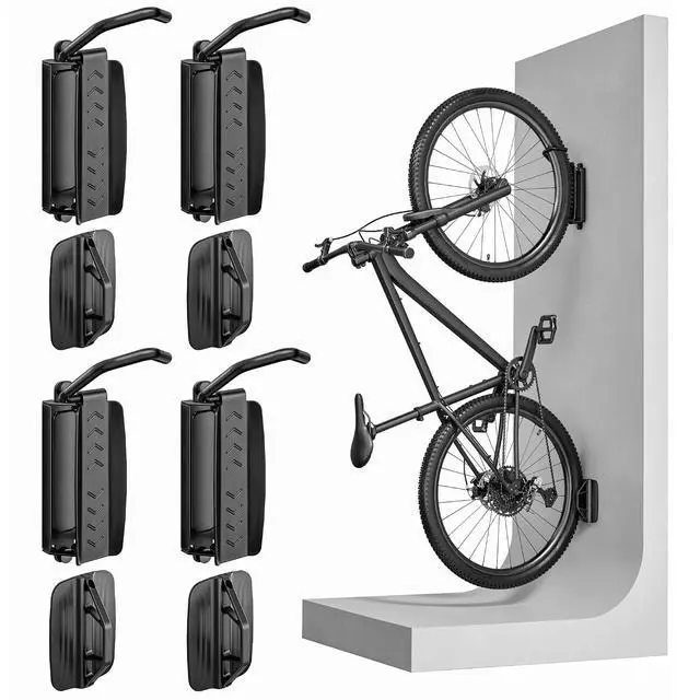 Alt view image 2 of 7 - 4 Pack Bike Rack Garage, Bike Wall Mount Heavy Duty, Holds 77 Lbs, Swivel Bike Hangers for Garage, Adjustable Indoor Bike Storage for Bedroom Home Office, 4 Pack