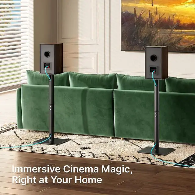Alt view image 3 of 7 - Speaker Stands Pair, 30" Fixed Height, 55lbs Weight Capacity, 11.8" Base, Cable Management, Freestanding Speaker Floor Stand for Surround Sound, Metal Base