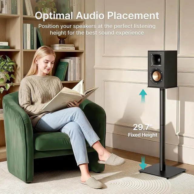 Alt view image 4 of 7 - Speaker Stands Pair, 30" Fixed Height, 55lbs Weight Capacity, 11.8" Base, Cable Management, Freestanding Speaker Floor Stand for Surround Sound, Metal Base