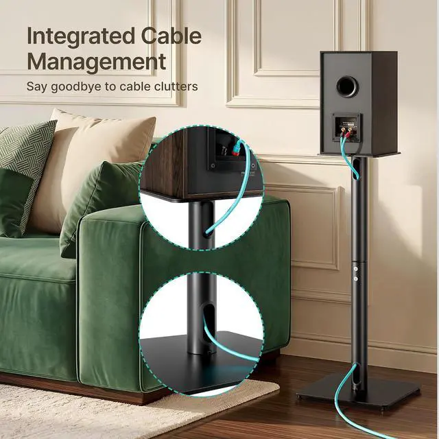 Alt view image 5 of 7 - Speaker Stands Pair, 30" Fixed Height, 55lbs Weight Capacity, 11.8" Base, Cable Management, Freestanding Speaker Floor Stand for Surround Sound, Metal Base
