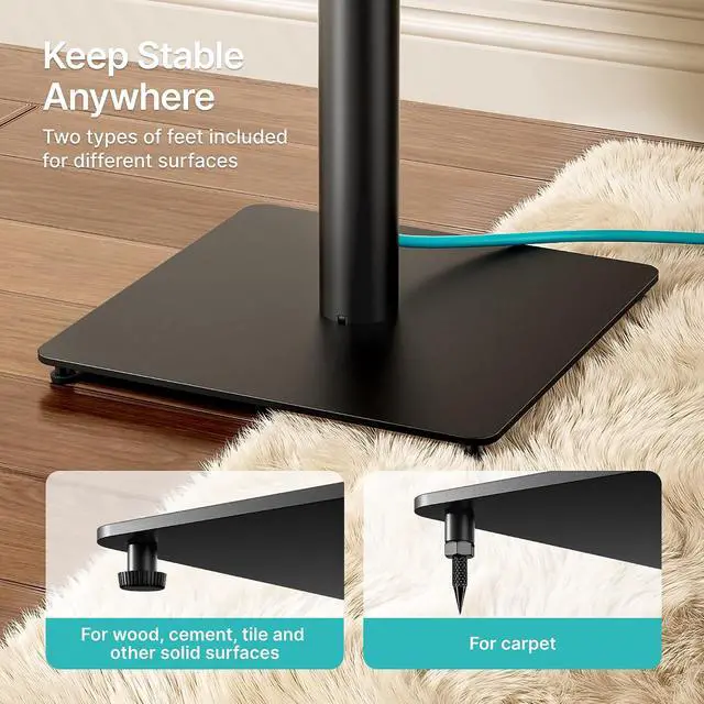 Alt view image 6 of 7 - Speaker Stands Pair, 30" Fixed Height, 55lbs Weight Capacity, 11.8" Base, Cable Management, Freestanding Speaker Floor Stand for Surround Sound, Metal Base