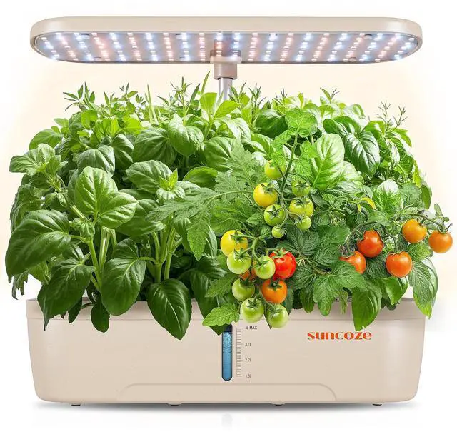 Main image of Hydroponics Growing System Kit 12 Pods, Indoor herb Garden with 20W LED Grow Light, Visible Water Tank with Pump, 2.2"-12.4" Adjustable Height Indoor Gardening System, Gardening Gifts, Beige