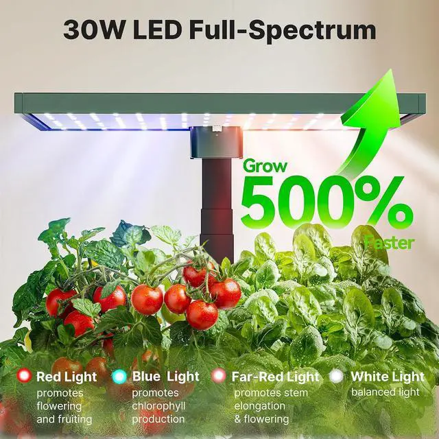 Alt view image 7 of 7 - 20 Pods Hydroponics Growing System Kit, Indoor Herb Garden with Grow Light 30W, 10L Large Water Tank with Adjustable Height to 25", Quiet Pump, Gardening Gifts, Green
