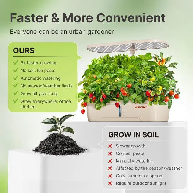 Alt view image 7 of 7 - Hydroponics Growing System Kit 12 Pods, Indoor herb Garden with 20W LED Grow Light, Visible Water Tank with Pump, 2.2"-12.4" Adjustable Height Indoor Gardening System, Gardening Gifts, Beige