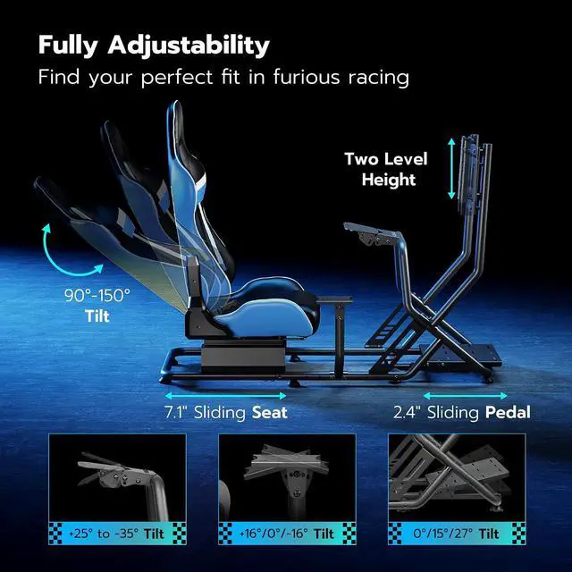Alt view image 2 of 7 - Sim Racing Cockpit with Monitor Mount, Wheel Stand with Seat, Simulator Compatible with Fanatec, Thrustmaster, Logitech, Moza Racing Games on PS5, PS4, Xbox and PC
