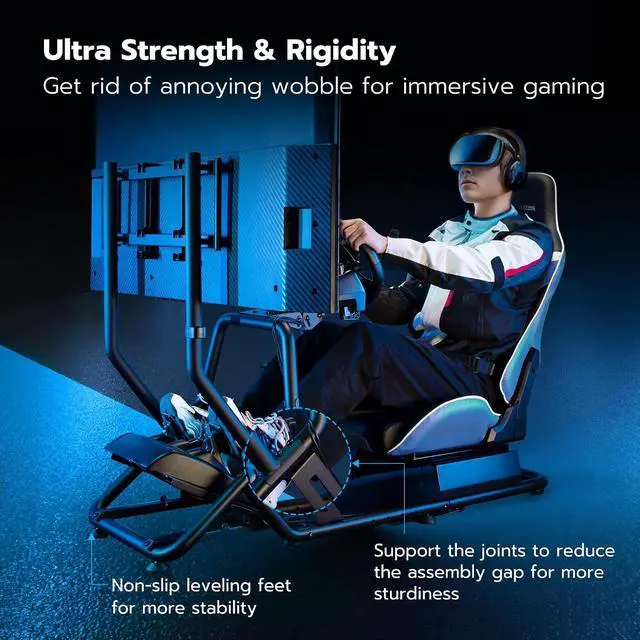 Alt view image 3 of 7 - Sim Racing Cockpit with Monitor Mount, Wheel Stand with Seat, Simulator Compatible with Fanatec, Thrustmaster, Logitech, Moza Racing Games on PS5, PS4, Xbox and PC