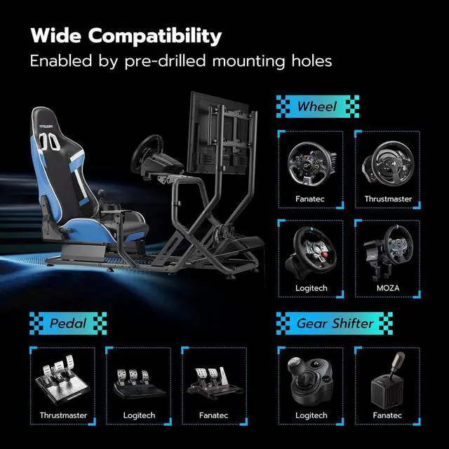 Alt view image 4 of 7 - Sim Racing Cockpit with Monitor Mount, Wheel Stand with Seat, Simulator Compatible with Fanatec, Thrustmaster, Logitech, Moza Racing Games on PS5, PS4, Xbox and PC