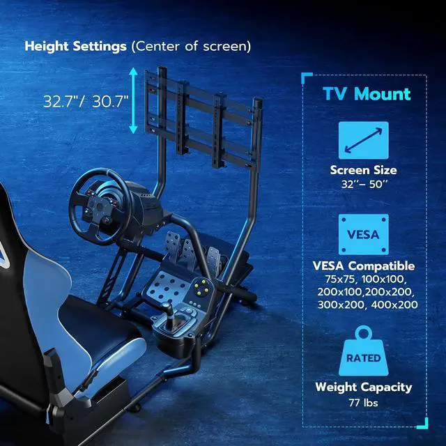 Alt view image 5 of 7 - Sim Racing Cockpit with Monitor Mount, Wheel Stand with Seat, Simulator Compatible with Fanatec, Thrustmaster, Logitech, Moza Racing Games on PS5, PS4, Xbox and PC
