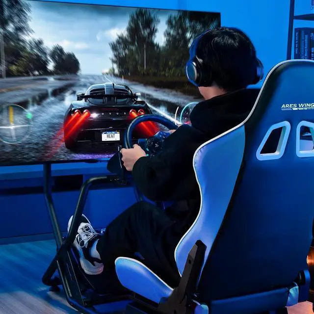 Alt view image 7 of 7 - Sim Racing Cockpit with Monitor Mount, Wheel Stand with Seat, Simulator Compatible with Fanatec, Thrustmaster, Logitech, Moza Racing Games on PS5, PS4, Xbox and PC