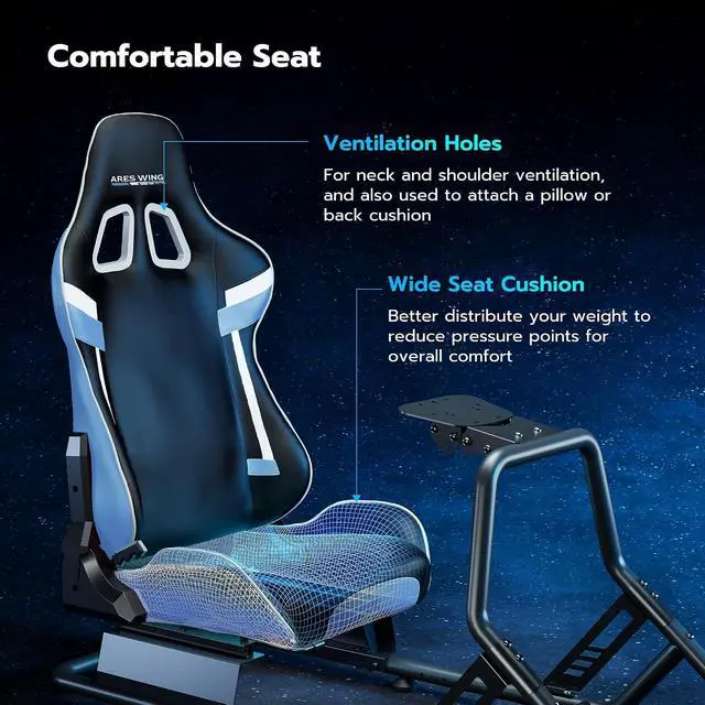 Alt view image 6 of 7 - Sim Racing Cockpit with Monitor Mount, Wheel Stand with Seat, Simulator Compatible with Fanatec, Thrustmaster, Logitech, Moza Racing Games on PS5, PS4, Xbox and PC
