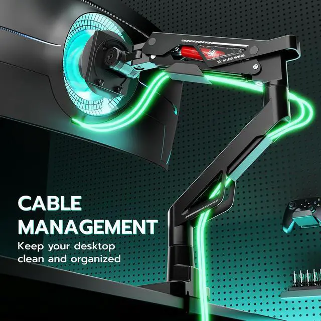 Alt view image 7 of 7 - Premium Monitor Arm, Ultrawide Monitor Stand up to 57 and 66 Lbs, Gas Sprinq Monitor Mount Height Adjustable and Extension Monitor Stand for Desk Various VESA Mount with Clamp/Grommet Base