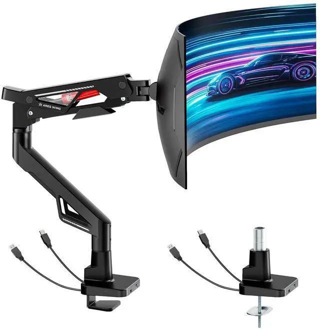 Main image of Premium Monitor Arm, Ultrawide Monitor Stand up to 57 and 66 Lbs, Gas Sprinq Monitor Mount with USB, Height Adjustable Arms Monitor Stand, Various VESA Mount with Clamp/Grommet Base