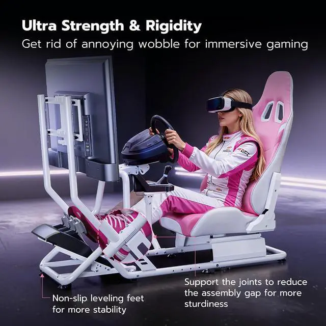 Alt view image 3 of 7 - Sim Racing Cockpit with Monitor Mount, Steering Wheel Stand with Seat, Racing Simulator Cockpit Compatible with Fanatec, Thrustmaster, Logitech, Moza Racing Games on PS5, PS4, Xbox and PC