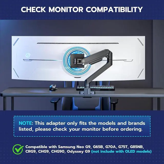 Alt view image 3 of 6 - Heavy Duty Monitor Arm & VESA Adapter for Samsung Neo G9, G65B, G70A, G75T, G85NB, CRG9, CHG9, CHG90, and Odyssey G9 Monitors