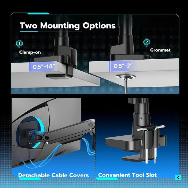 Alt view image 6 of 7 - Single Monitor Arm Desk Mount for 17-49 Inch Ultrawide Monitors, Heavy Duty Single Monitor Arm Holds 44 lbs, Full Motion Gas Spring Vertical Desk Mount, 75/100 VESA Mount, Black