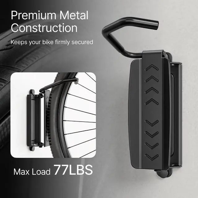 Alt view image 4 of 7 - 4 Pack Bike Rack Garage, Bike Wall Mount Heavy Duty, Holds 77 Lbs, Swivel Bike Hangers for Garage, Adjustable Indoor Bike Storage for Bedroom Home Office, 4 Pack