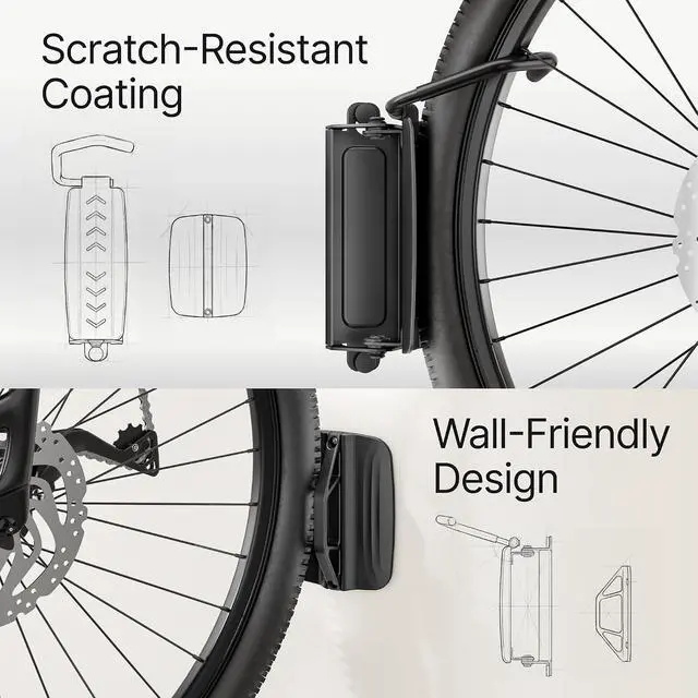 Alt view image 6 of 7 - 4 Pack Bike Rack Garage, Bike Wall Mount Heavy Duty, Holds 77 Lbs, Swivel Bike Hangers for Garage, Adjustable Indoor Bike Storage for Bedroom Home Office, 4 Pack