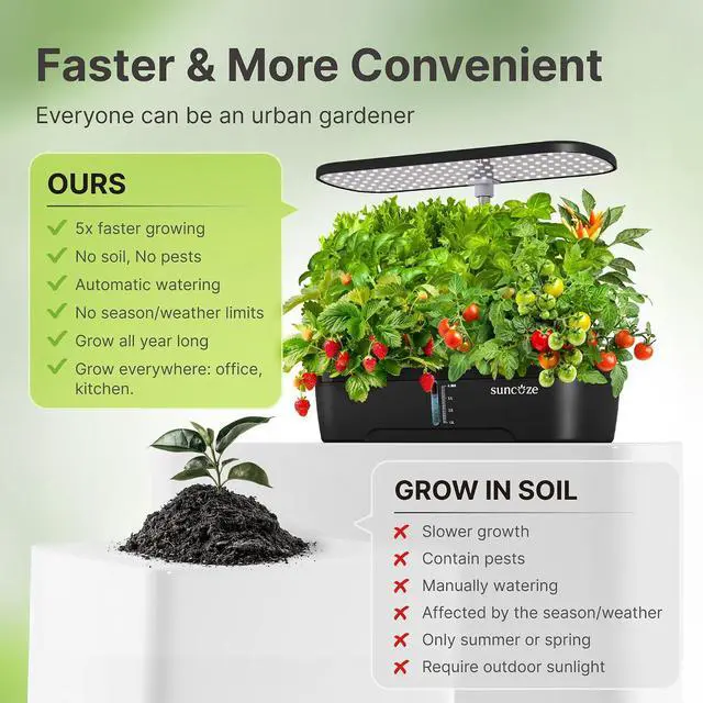 Alt view image 6 of 7 - Hydroponics Growing System Kit 12 Pods, Indoor herb Garden with 20W LED Grow Light, Visible Water Tank with Pump, 2.2"-12.4" Adjustable Height Indoor Gardening System, Gardening Gifts, Black