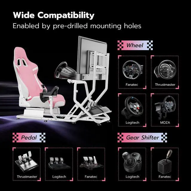 Alt view image 4 of 7 - Sim Racing Cockpit with Monitor Mount, Steering Wheel Stand with Seat, Racing Simulator Cockpit Compatible with Fanatec, Thrustmaster, Logitech, Moza Racing Games on PS5, PS4, Xbox and PC