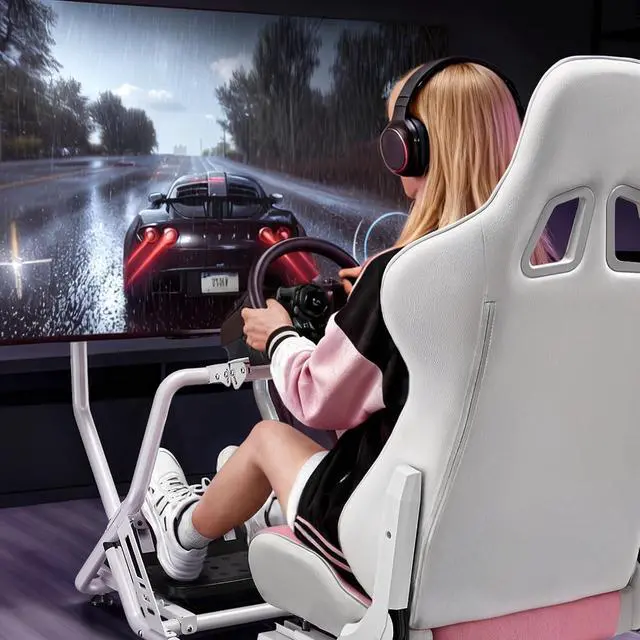 Alt view image 7 of 7 - Sim Racing Cockpit with Monitor Mount, Steering Wheel Stand with Seat, Racing Simulator Cockpit Compatible with Fanatec, Thrustmaster, Logitech, Moza Racing Games on PS5, PS4, Xbox and PC