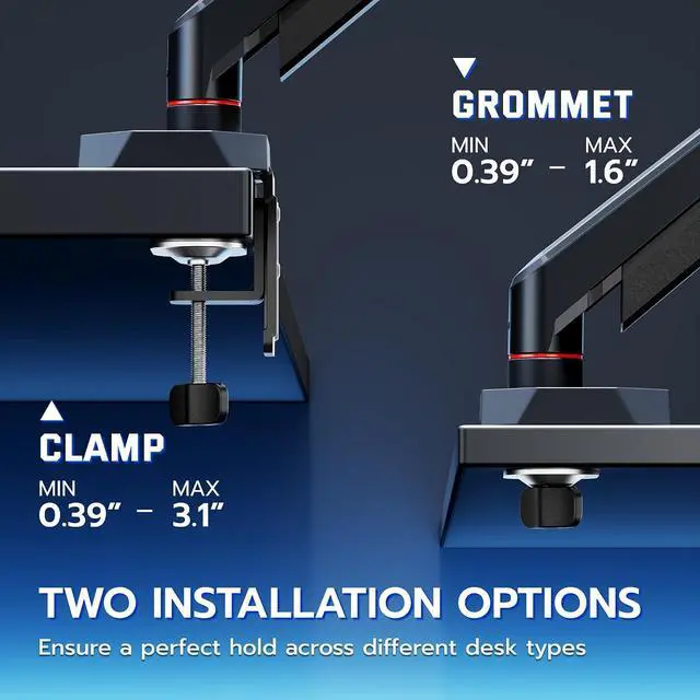 Alt view image 6 of 7 - Heavy Duty Single Monitor Arm, Fully Adjustable Single Monitor Mount for 17-40 Inch Flat Curved Ultrawide Screens Up to 26.5lbs with USB A/C, C-Clamp & Grommet Base, 75/100 Vesa Mount, Black