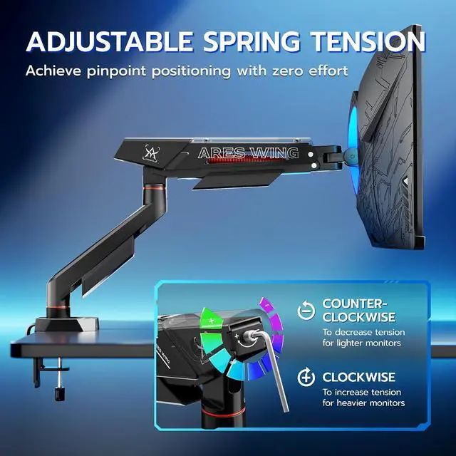 Alt view image 7 of 7 - Heavy Duty Single Monitor Arm, Fully Adjustable Single Monitor Mount for 17-40 Inch Flat Curved Ultrawide Screens Up to 26.5lbs with USB A/C, C-Clamp & Grommet Base, 75/100 Vesa Mount, Black