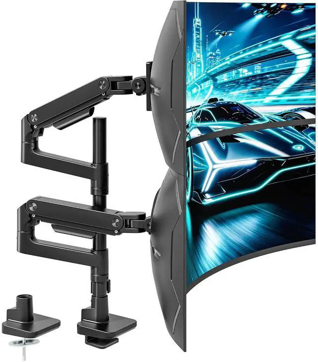 Main image of Dual Extra Tall Monitor Arm Desk Mount for 17-49 inch Ultrawide Monitors, Heavy Duty Monitor Mount Holds 44 lbs, Full Motion Gas Spring Vertical Monitor Mount, 75/100 VESA Mount, Black