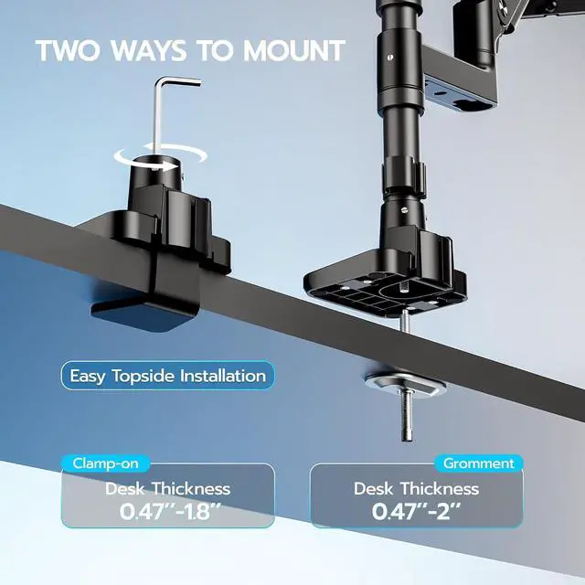 Alt view image 7 of 7 - Dual Extra Tall Monitor Arm Desk Mount for 17-49 inch Ultrawide Monitors, Heavy Duty Monitor Mount Holds 44 lbs, Full Motion Gas Spring Vertical Monitor Mount, 75/100 VESA Mount, Black