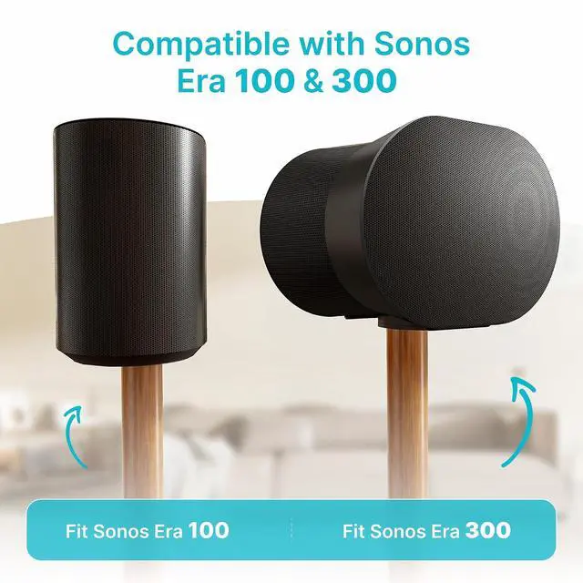 Alt view image 2 of 7 - Speaker Stands Pair for SONOS Era 100 and Era 300,11LBS Capacity,30.6" Fixed Height Floor Stand with Cable Management,Large Base with Two Feet Avaliable,Wooden Speaker Mount,Black