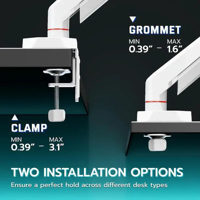 Alt view image 6 of 7 - Heavy Duty Single Monitor Arm, Fully Adjustable Single Monitor Mount for 17-40 Inch Flat Curved Ultrawide Screens Up to 26.5lbs with USB A/C, C-Clamp & Grommet Base, 75/100 Vesa Mount, White
