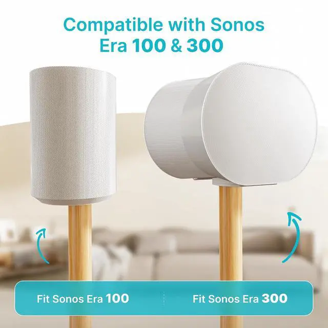 Alt view image 2 of 7 - Speaker Stands Pair for SONOS Era 100 and Era 300,11LBS Capacity,30.6" Fixed Height Floor Stand with Cable Management,Large Base with Two Feet Avaliable,Wooden Speaker Mount,White
