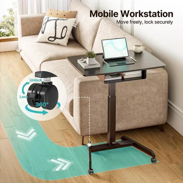 Alt view image 7 of 7 - Mobile Desk Workstation- 31.5' X 22' Extend Sanding Desk for Classroom, Height Adjsutable up to 44.3' Mobile Laptop Table with Wheels, Moveable Laptop Cart, Teacher Podium with Drawer, Black