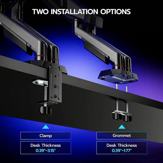 Alt view image 6 of 7 - Dual Monitor Arm for 17-35 Inch Flat Curved Ultrawide Screens Up to 26.5lbs, Fully Adjustable Dual Monitor Mount, C-Clamp & Grommet Base, 75/100 Vesa Mount, Black