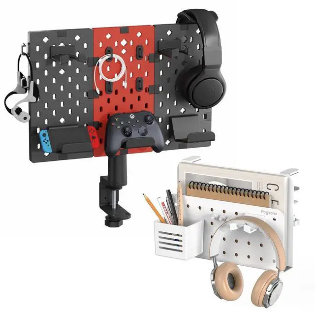 Main image of Desk Side Storage Organizer No Drill Under Desk Laptop Holder Bundle with Clamp on Pegboard Storage for Controller Headset