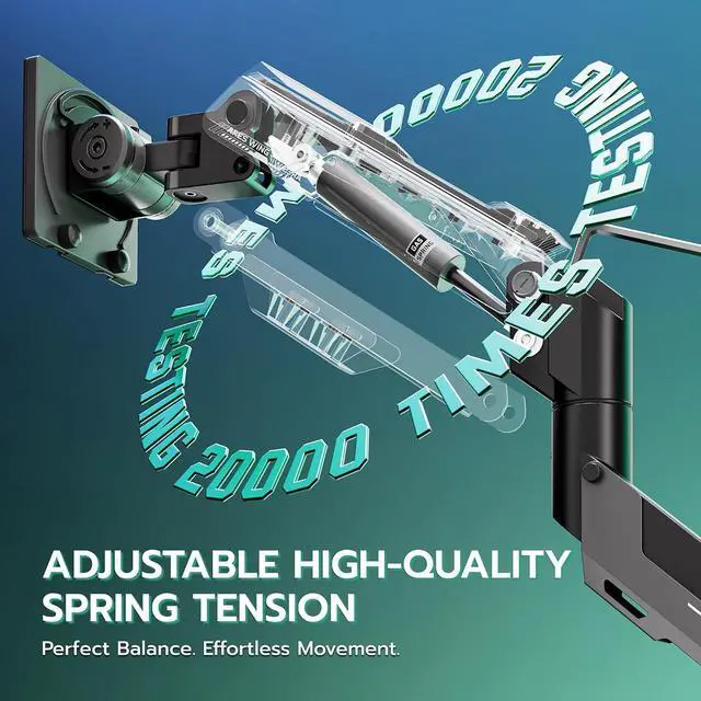 Alt view image 5 of 7 - Heavy Duty Ultrawide Monitor Arm - Gas Spring Aluminum Monitor Mount with USB for 24"-57" Curved Screens up to 66 lbs with Clamp/Grommet Desk Mount, 75/100/200 Vesa Mount, Black