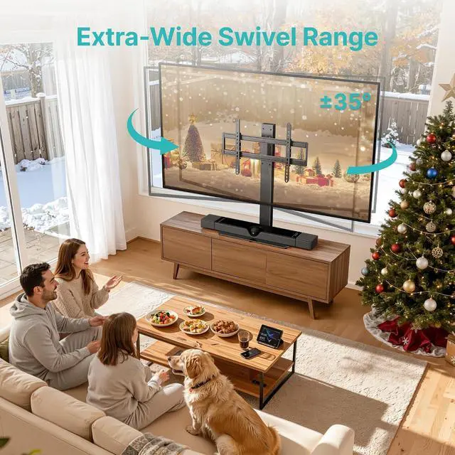 Alt view image 3 of 7 - Universal TV Stand Swivel 43-90'' TVs, Holds 154 lbs, Height Adjustable Large Table top tv Stand, VESA MAX 600x400mm