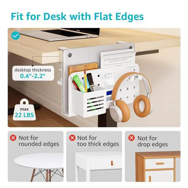 Alt view image 3 of 7 - Desk Side Storage Organizer No Drill Under Desk Laptop Holder Bundle with Clamp on Pegboard Storage for Controller Headset