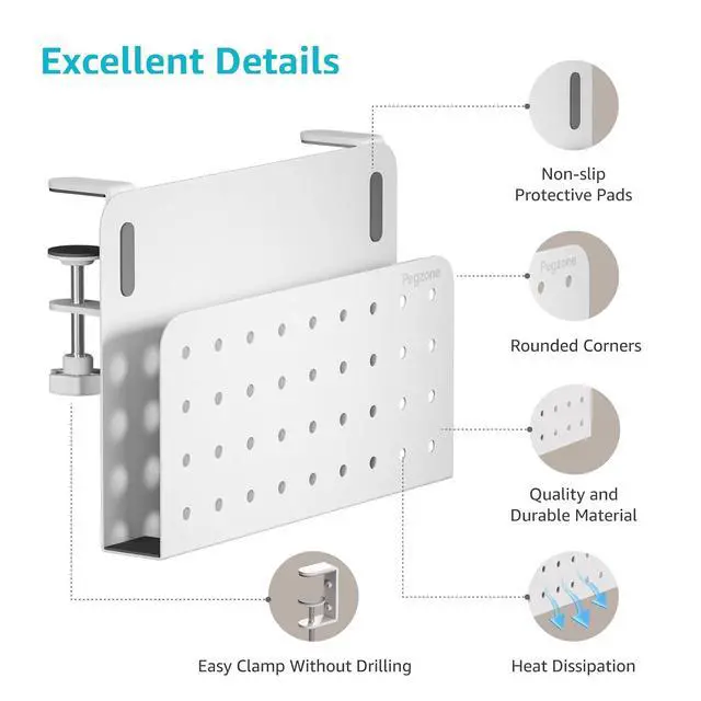 Alt view image 4 of 7 - Desk Side Storage Organizer No Drill Under Desk Laptop Holder Bundle with Clamp on Pegboard Storage for Controller Headset