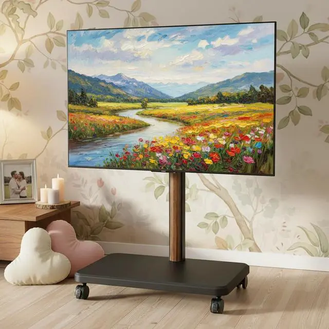 Alt view image 2 of 7 - TV Rolling Cart for 32-85 Inch LCD LED OLED Screen up to 132 Lbs, Adjustable Mobile TV Stand for Bedroom Living Room, Swivel TV Mount with Wheels, Max VESA 600 * 400mm, Black