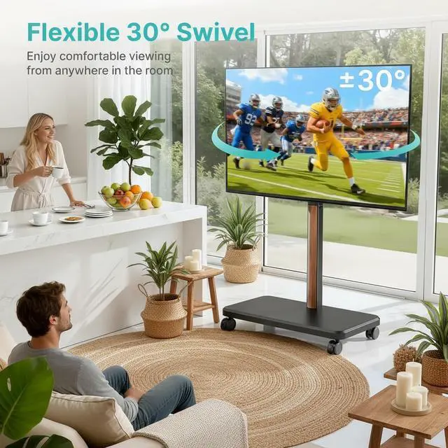 Alt view image 3 of 7 - TV Rolling Cart for 32-85 Inch LCD LED OLED Screen up to 132 Lbs, Adjustable Mobile TV Stand for Bedroom Living Room, Swivel TV Mount with Wheels, Max VESA 600 * 400mm, Black