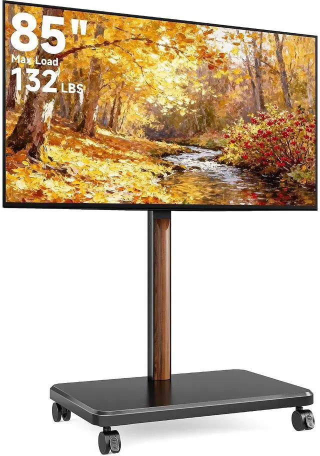 Main image of TV Rolling Cart for 32-85 Inch LCD LED OLED Screen up to 132 Lbs, Adjustable Mobile TV Stand for Bedroom Living Room, Swivel TV Mount with Wheels, Max VESA 600 * 400mm, Black