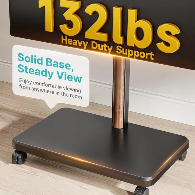 Alt view image 5 of 7 - TV Rolling Cart for 32-85 Inch LCD LED OLED Screen up to 132 Lbs, Adjustable Mobile TV Stand for Bedroom Living Room, Swivel TV Mount with Wheels, Max VESA 600 * 400mm, Black